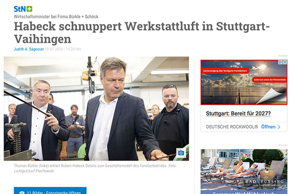 Bericht der Stuttgarter Nachrichten über den Besuch von Robert Habeck bei Bürkle + Schöck